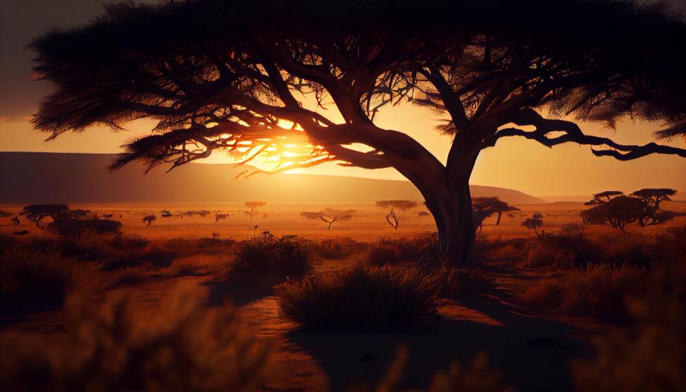 sunset-african-savannah-with-trees-foreground